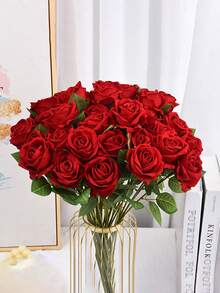 1pc/5pcs/10pcs/12pcs/20pcs Burgundy 20-Inch Artificial Roses, Premium Fake Roses, Suitable For Home Decor, Room Decor, Dining Table Decor, Wedding Decor, Bridal Bouquet, Wrist Corsage, Flower Arrangement Materials