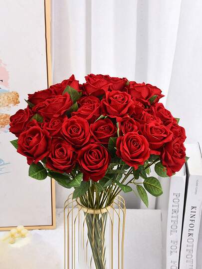1pc/5pcs/10pcs/12pcs/20pcs Burgundy 20-Inch Artificial Roses, Premium Fake Roses, Suitable For Home Decor, Room Decor, Dining Table Decor, Wedding Decor, Bridal Bouquet, Wrist Corsage, Flower Arrangement Materials