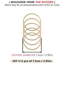 5pcs Beige Dreamcatcher Feather Outdoor Lawn Wedding Hanging Decor Bamboo Hoops, Wind Chimes Mori Style Inner Rings, Gifts And Decorative Hanging Accessories For Halloween, Christmas, Bedroom Wall Decor, Embroidery Hoops For DIY Craft - Apricot - View 14