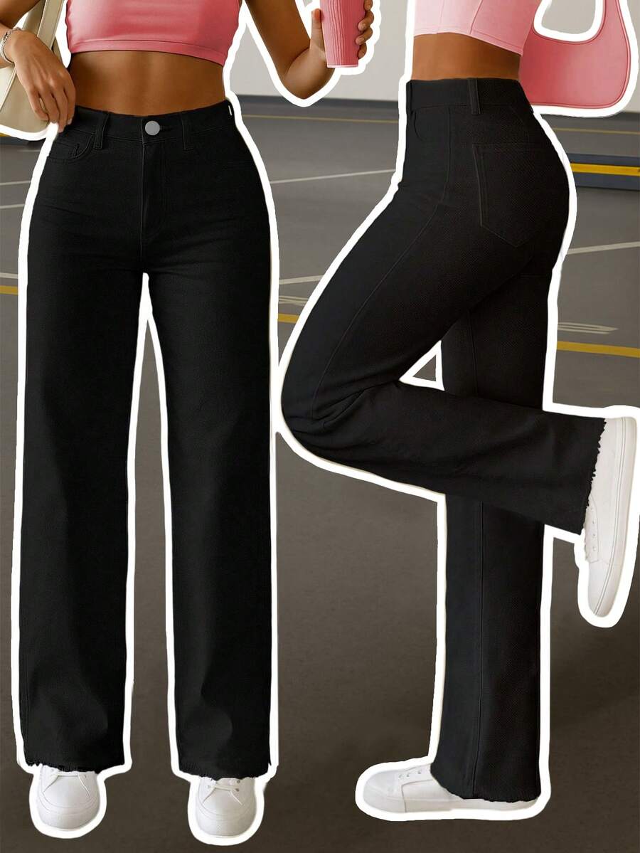 Retro American Straight Leg Jeans - Black - View 1