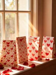 13pcs/Set Valentine's Day Gift Bags With Heart Stickers - Pink And White Heart Pattern Party Gift Bags With Adhesive Labels, Suitable For Valentine's Day, Wedding, Birthday And Anniversary Occasions. (Loose Paper Gift Bags) - Multicolor - View 2