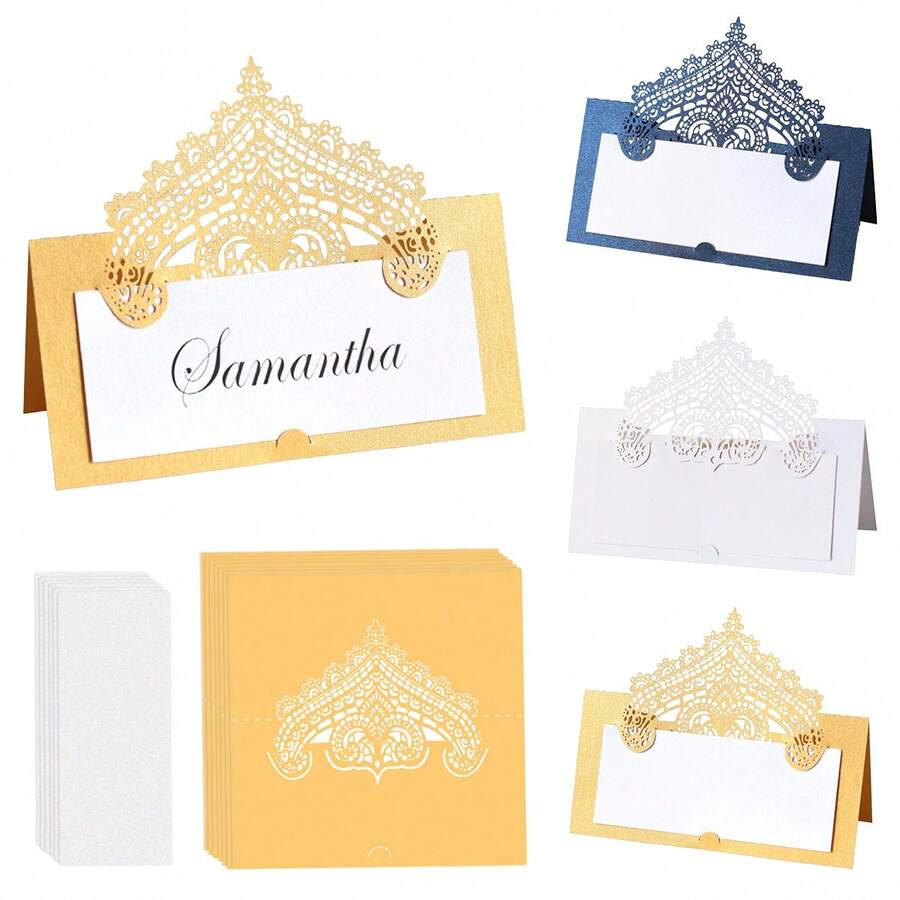 50pcs Elegant Lace Edged Place Cards - Exquisite Tableware For Weddings, Anniversaries, Meetings And Celebration Parties - Multicolor - View 1