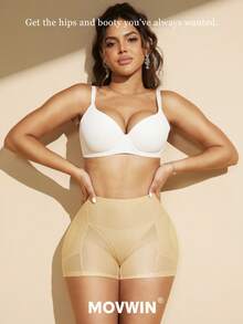 一件装女士无缝塑身衣，带衬垫胸部、收腰、提臀，圣诞连衣裙连体衣，塑形内衣，收腹短裤 - 杏色 - 查看 6