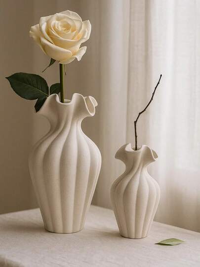 1 Stück handgefertigte Vase, bohemian-wellige dekorative Vase, blütenförmige Öffnung, minimalistischer Dekor für Schreibtisch und Zuhause, rustikaler Stil Geschenk, geeignet für Wohnzimmer, Schlafzimmer, minimalistisches Hochzeitszentrum für Paar, neutrale ästhetische Heimdekoration, geeignet für den Schreibtisch