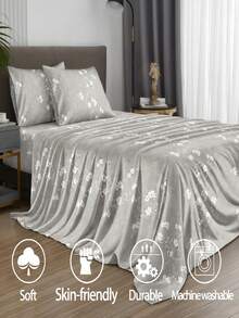 4件套灰色简约ins风碎花床单套装，易护理超细纤维柔软床品套装，碎花床笠套装（1张床单+1张床笠+2个枕套），床笠套装，适用于特大号、大号、标准双人床、单人床，床笠深口袋设计，枕套最大可达11.8英寸，柔软透气，不易起皱，提升睡眠质量，奢华酒店风格，送给父母、朋友的礼物 - 灰色 - 查看 2