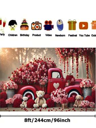 Romantisches Rosen-Lastwagen Polyester Banner - Vielseitige Dekoration für Valentinstag, Partys, Heim- und Gartenfeiern, Studiohintergründe