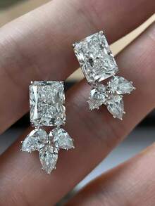 1 Pair Teen Elegant Cubic Zirconia Stud Earrings For Girls For Daily Decoration For Party Jewelry Birthday Gift - 1# - View 2