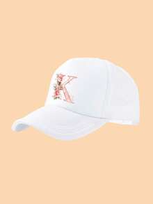 1顶女童白色粉色字母玫瑰图案网眼卡车帽，镂空后背设计，时尚甜美，轻便透气，遮阳，适合作为生日/节日礼物，春夏户外、学校、休闲穿着。 - 白色 - 查看 8