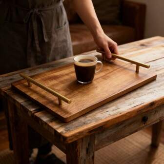 Wooden Dinner Plates With Metal Handles, Serving Plates, Serving Bowls, Trays - With A Country Farmhouse Style, Suitable For Dishes, Breakfast, Sushi, Desserts And Coffee - Are Ideal Kitchen Table Decorations, Modern Decorative Elements For Coffee Tables And Storage Trays, Kitchen Storage Necessities, Easy To Clean, Excellent Gifts For Birthdays, Thanksgiving, Moving In, And New Year.