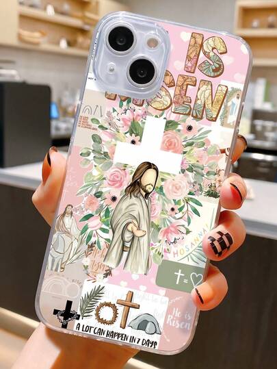 1pc Floral & Jesus Graphic Transparent TPU Full Body Shockproof Anti-Fingerprint Phone Case, Compatible With Galaxy/ 17/17 Pro/17 Pro Max, 16/16 Pro/16 Plus, 15/15 Pro Max/15 Pro, 11/12/13/14 Pro Max, 11 Pro/11 Pro Max, 12 Pro/12 Pro Max, 13 Pro/13 Pro Max, 14 Pro/14 Pro Max, Stylish & Creative