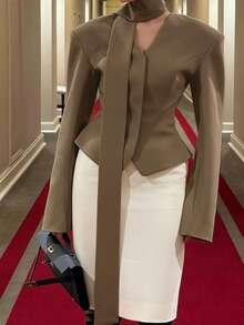 Women's Casual Minimalist Commuter Fashion Shoulder Pad Scarf Blazer, Elegant For Dates, Suitable For Valentine's Day, New Year, Spring Festival