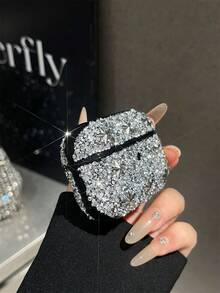 1pc Silver Pentagram Metal Punk Style Rhinestone Bluetooth Earphone Protective Case For AirPods - White - View 5