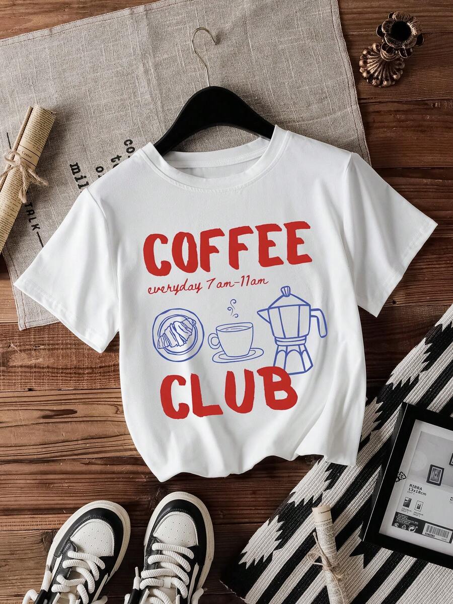 Women's Slogan Print Round Neck Short Sleeve Casual Regular T-Shirt - White - View 1