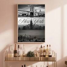 1幅纽约市黑白城市景观帆布艺术画，复古纽约海报，极简主义夜景摄影装饰画，适合卧室、客厅、公寓、宿舍装饰，可作为礼物送给她，提供无框或有框两种选择。 - 彩色 - 查看 3