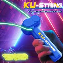 1 X Motorizzato Sparatore di Corde con Luci LED - Emettitore portatile da novità per feste, regalo divertente e unico per Natale, compleanni e vacanze - Multicolore - Visualizzare 4
