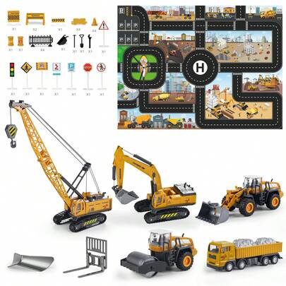 Barnens bygglastbilar leksaksset 1:55 diecast kran leksaksgrävmaskin gaffeltruck bulldozer bilmodell födelsedag julklapp för barn