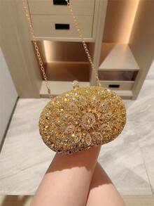 Sparkling Luxurious Rhinestone Decor Handbag, Small Clutch Purse, Elegant For Evening Gown, Wedding, Party, With Metal Chain, Fashionable Lady Handbag, Bridal Purse, Perfectly Matching With Prom Accessories, Prom Bag For Party, Clutch Bag For Wedding,Purses And Bags Women,Gifts For Women ,Valentine's Day,New Year - 金色 - 查看 8
