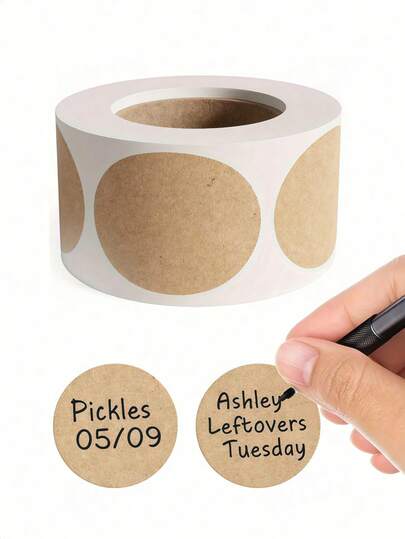 1000pcs/2rolls Kraft Paper Round Self-Adhesive Labels, Personalized Sticker Labels Suitable For Containers, Food Packaging, Wedding Party Gift Bags, Food Bags, Food Boxes, Also Applicable For Candy, Halloween, Christmas And Other Occasions (Random Style Delivery)