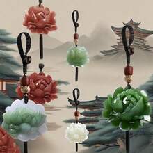 "Couple's Lotus Flower Keychain, Elegant Floral Design Car Charm, Wedding & Anniversary Gift, Unisex Lucky Bag Accessory, Durable Keyring For Keys & Bags" - White Jade Color - View 3