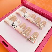 NailLuxe 10 PCS Handmade Duckbill Press - On Nails | StarAccentGlam With Acrylic Star Accents, Crystal Clusters & Subtle Color Hues - Pink - View 10