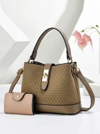 2025 Nytt mode mångsidigt set med hinkväskor för kvinnor, avslappnad elegant axelväska med en axel, stor kapacitet