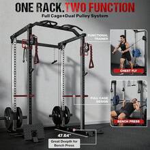 Jaula de potencia DP01, estantería para sentadillas de 2000 libras con sistema de polea cruzada y doble, entrenamiento de Body completo, jaula de potencia con talla grande accesorios de entrenamiento para gimnasio en casa - Negro - Ver 3
