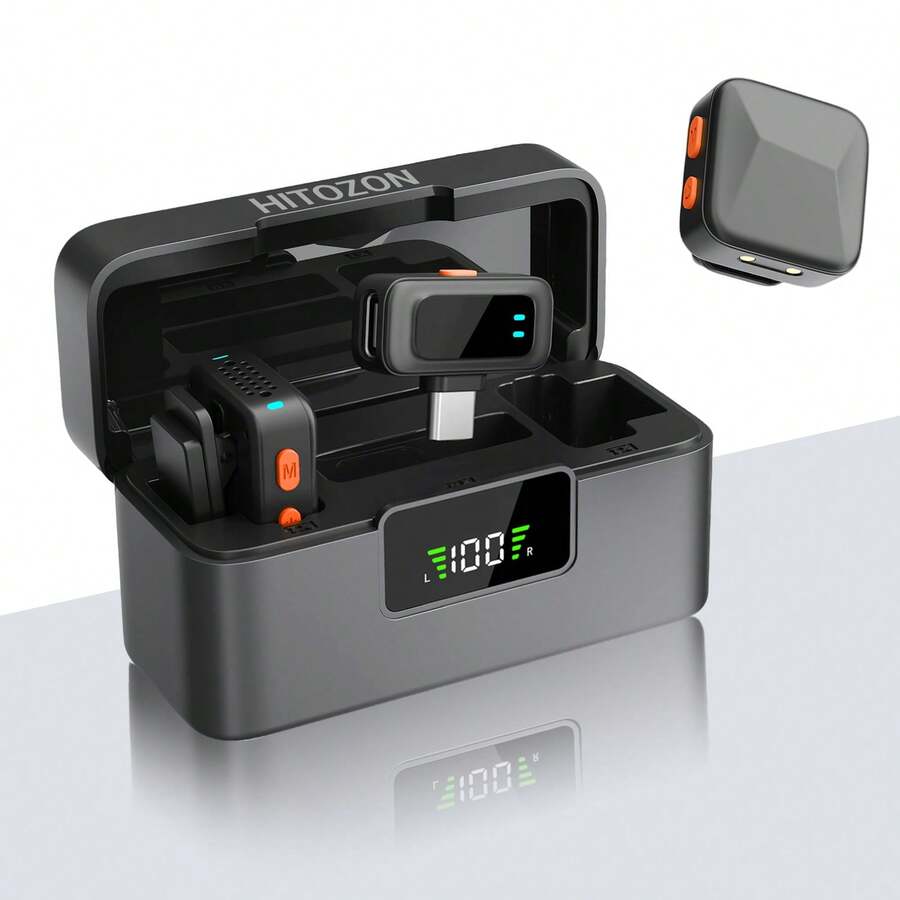 HITOZON Wireless Lavalier Microphone For IPhone IPad Android With Charging Case 36h Battery Life, Noise Cancellation, Plug-Play Clip On Lapel Mic For Video Recording, Vlog, Live Streaming