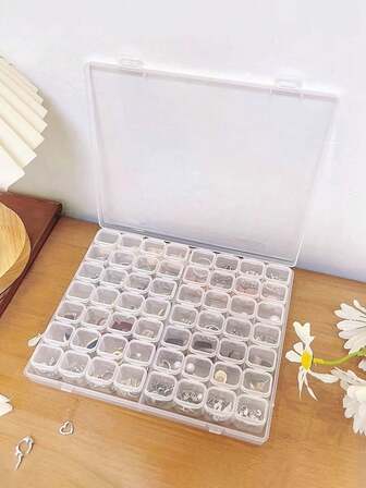 28格/56格透明美甲配件盒，带盖，可收纳耳环、首饰、项链等，可拆卸分隔盒