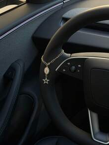 1pc Steering Wheel Decor, 15cm Adjustable Length, Minimalist, Cute, Creative Rosary Charm Car Accessory, Unique Fashion Car Pendant Decoration - Five-pointed Star - View 4