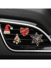 Decoraciones de árbol de Navidad con copos de nieve brillantes para rejillas de ventilación de coche, decoraciones de interior de coche, decoraciones de gorro de Papá Noel, difusores de ventilación, clips ambientadores de coche, adornos aromáticos, decoraciones navideñas, regalos festivos, accesorios de coche.