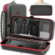 حقيبة حمل محسّنة للجهاز Switch2 مع حماية المقبض، متوافقة مع أجهزة NS الأصلية/OLED، تخزين متعدد الوظائف ل- 26 بطاقة لعبة، شاحن، سماعات أذن، كابل تلفزيون، وحدات تحكم JoyCon، سير معصم، تناسب 3 إصدارات - الأسود - مشاهدة 15