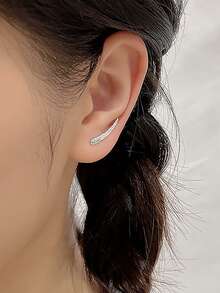 Nooxian 1pc U-Shaped Textured Ear Cuff Earring, Minimalist One-Piece Ear Clip Earring For Women - Silver - View 10