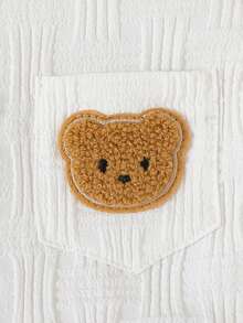 2件套男婴纹理口袋熊刺绣衬衫和裤子街头时尚儿童套装 - 白色 - 查看 5