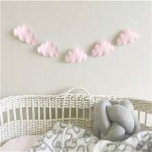 Set de 5 decoraciones colgantes de pared en forma de nube de estilo nórdico hechas de fieltro, adecuadas para la habitación de los niños, la cuna del bebé, la tienda de campaña, la decoración de la habitación - Multicolor - Ver 8