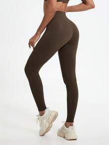 1 Piece High Waisted Hip Lifting Yoga Bottom Pants Breathable Nude Outdoor Pants Gym Running Training Legging - Chocolate Brown - View 6