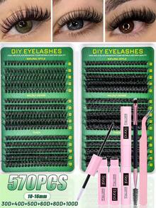 570/612pcs Large Capacity D-Curl Fluffy False Eyelashes Set, Includes 30D+40D+50D+60D+80D+100D Thick Lashes, Various Combinations, 10-16mm Length, Natural & Soft. Set Contains Eyelash Glue, Adhesive, And Sealer. Suitable For Travel, Daily Wear (Beginner Friendly), Weddings, Dates, Parties, Holidays, Also Great For Christmas/Halloween/Holiday Gifts. - màu đen - Xem 1