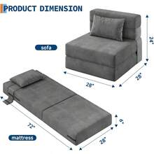 Dragonpad 4-In-1 Folding Sofa Bed Sofa Chair Bed With Pillow, Convertible Sleeper, Fold Out Loveseat Sofa Couch, Tufted Floor Lounge For Living Room, Bedroom, Guest Room - 深灰色 - 查看 2