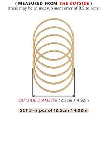 5pcs Beige Dreamcatcher Feather Outdoor Lawn Wedding Hanging Decor Bamboo Hoops, Wind Chimes Mori Style Inner Rings, Gifts And Decorative Hanging Accessories For Halloween, Christmas, Bedroom Wall Decor, Embroidery Hoops For DIY Craft - Apricot - View 19