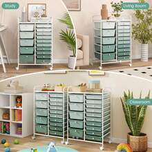 15-Drawer Rolling Storage Cart Mobile Cart With Colorful Drawers & Metal Frame - Mint Green - View 1