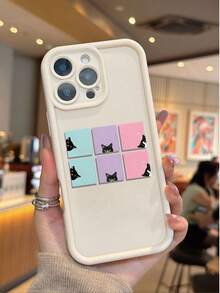 Funda de Teléfono Antigolpes y Antideslizante con Patrón de Bloque de Gato, Compatible con iPhone 17 Pro Max, 16/15/14/13/12/11/XS/XR/X/7/8/Mini/Plus/Pro Max/SE, y Galaxy A15 A16 A55, Nueva Funda de Teléfono Premium a la Moda, Protección Completa de 360 Grados, Adecuada para Regalos de Halloween y Navidad para Amigos y Parejas - Blanco - Ver 4