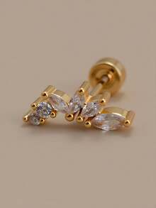 1 pieza Pendientes de perforación plana con barra de cristal CZ 20G para trago, cartílago, hélice, concha, roca, estándar plano, joyería para mujer - Un pendiente de circonita redondo y curvado - Ver 8