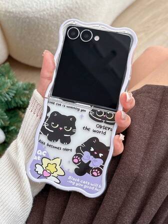 1pc Fashionable And Simple Wave Cute Cat Element Folding Phone Case, Can Protect And Prevent Falling: SamsungGalaxy Zflip 3/Zflip 4/Zflip 5/Zflip 6/Zflip 7/Galaxy Z Flip7 FE