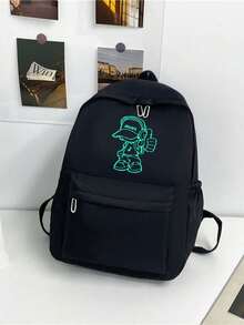 1 pieza Mochila de moda de unicolor para hombres; Mochila multifuncional de gran capacidad para uso casual y de desplazamiento, adecuada para todos, amigable para estudiantes - Negro - Ver 4