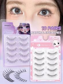 MAGEFY 5/10/12对自然妆效假睫毛，透气，短款，打造自然妆容，100簇韩流风格睫毛可选，纤长纤细，11毫米，透明睫毛底座，注入灵性能量，购买后同步使用。 - 黑色 - 查看 5