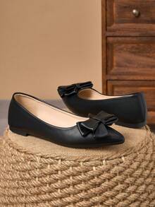 MonaNise Chaussures à bout pointu confortables pour femmes en noir, blanc, nœud bleu marine, rouge de fête, jaune décontracté, rose polyvalent - Noir - Voir 4