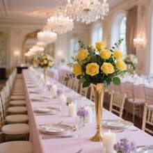 20pcs Artificial Yellow Rose Flowers, Fake Roses For DIY Wedding Bouquet, Table Centerpiece, Bridal Shower, Valentine's Day Decor - Dark Yellow - View 4