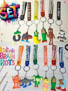 SET de 12  Llaveros Coleccionables de los Virales Brainrots  Casual  Calle    Silicona    Multicompartimento  Figuras    Ideal para Regalo, Colección o Decoración, Ideal para Fiestas Decembrinas, Día de Reyes, Navidad - 12 Piezas - Ver 1