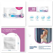 Body & Intimate Wipes, 3-In-1 Cleans, Cares, Protects, 99.9% Water, Unscented & Hypoallergenic Hygiene Wet Wipes, Adult Care, 30 Wipes (1 Packs) - 白色 - 查看 1