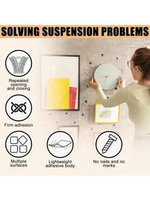 12pcs Heavy Duty Picture Frame Hangers, No Drill Wall Hooks - Double Sided Hooks - Easy To Use, No Trace, Suitable For Securing Frames And Posters On Smooth Surfaces Like Glass And Wood, Ideal For Decorating Walls In Living Room, Bedroom Or Office - Multicolor - View 9