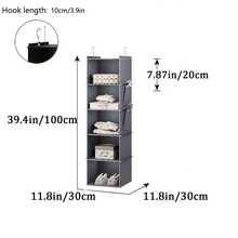 1-Piece Multi-Tier Hanging Storage Rack - 5-Tier Durable Clear Shelves Wardrobe Organizer With Hanging Hooks For Clothes, Shoes, Toys - Space-Saving Multifunctional Room Storage (Matte Finish) - Beige - View 6